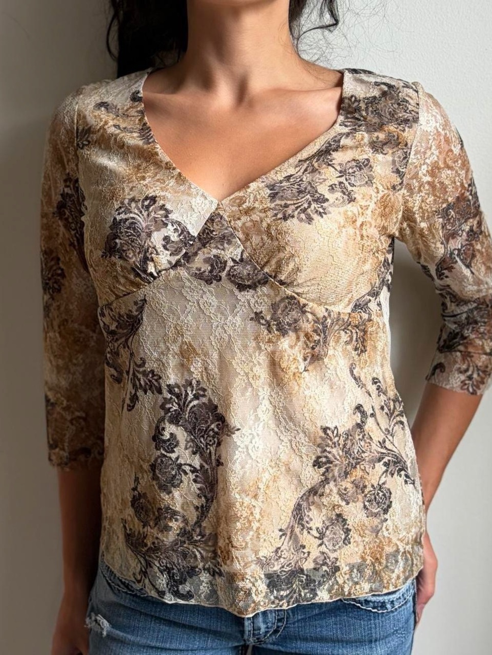 Axcess Floral Lace V-Neck Top Size S
